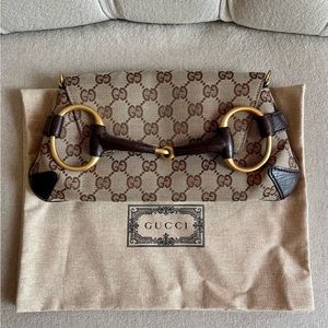 2000s Gucci by Tom Ford Brown Monogram Horsebit Clutch
